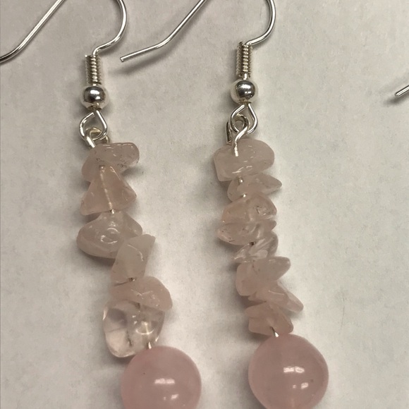 rose Quartz dangle earrings 2” natural stacked stone chip earrings - Picture 1 of 2
